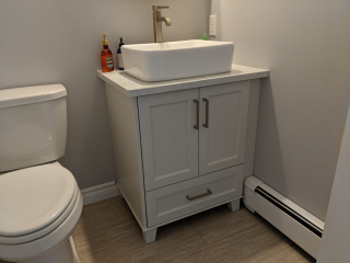 Mt. rainer grey painted vanity with vessel sink