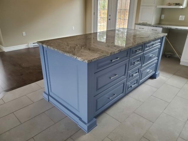 Steel Blue Island with Silver Cloud Granite