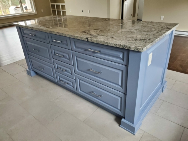 Steel Blue Island with Silver Cloud Granite